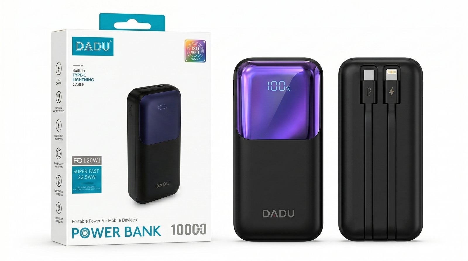 باور بانك Dadu 10000mAh فائق السرعة | دعم 22.5 واط Super Fast & 20 واط PD | مخارج متعددة